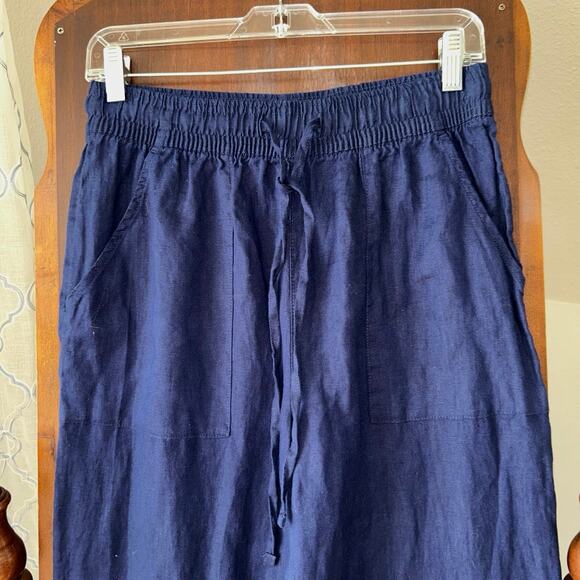 Sigrid Olsen Pants Womens Small Navy Blue Linen Taper Leg Coastal - Picture 2 of 9
